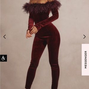 House of CB SALIMA Black Cherry Velvet Jumpsuit